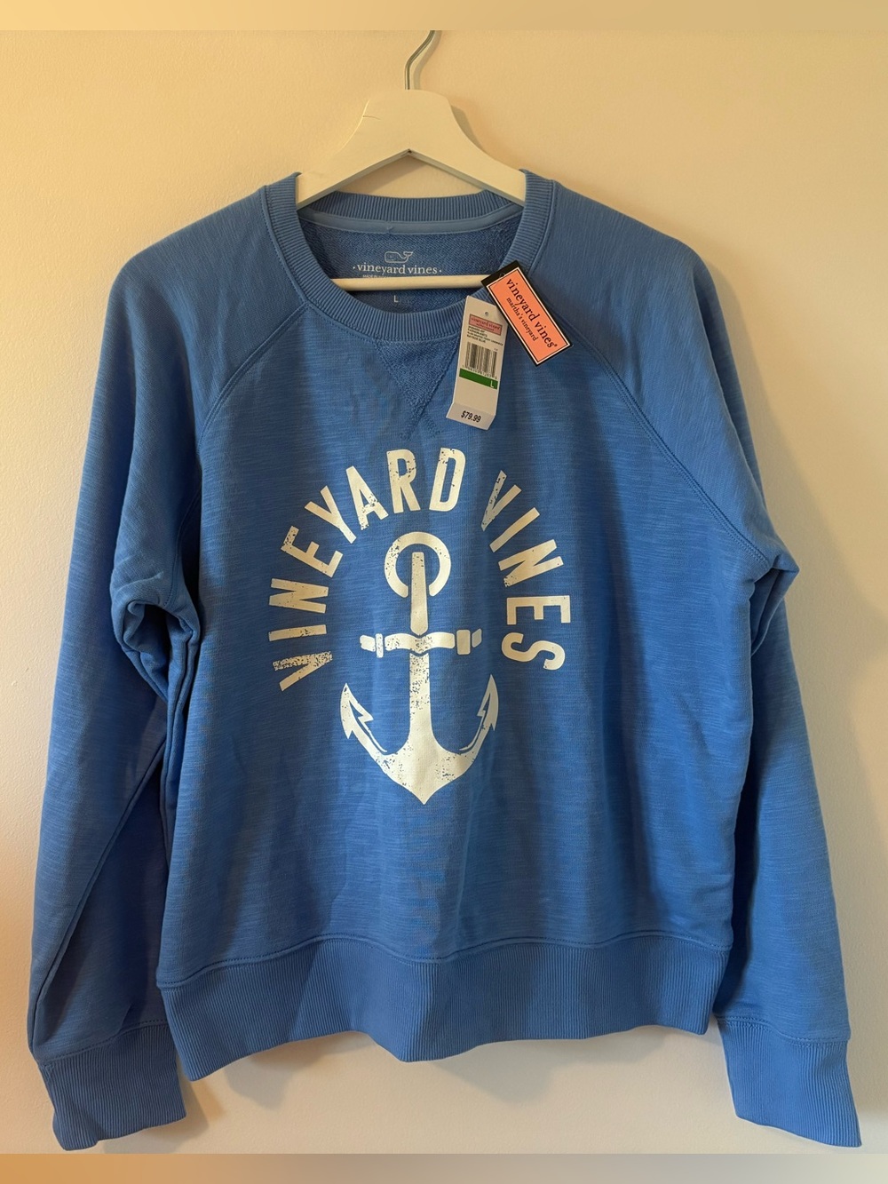 Vineyard Vines Blue Crewneck Sweatshirt with White Anchor Logo